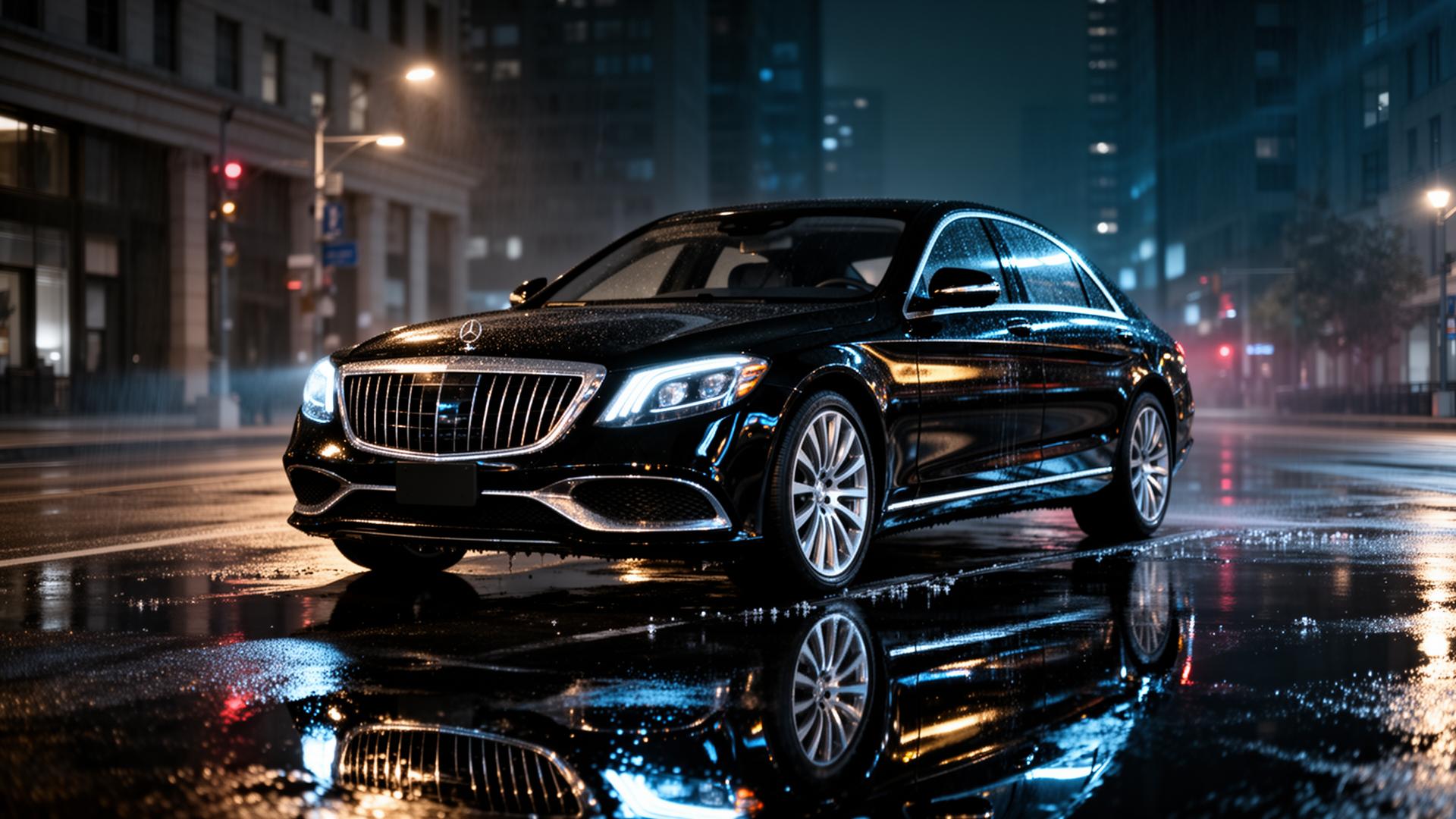 Automóvel premium acabado de lavar à noite